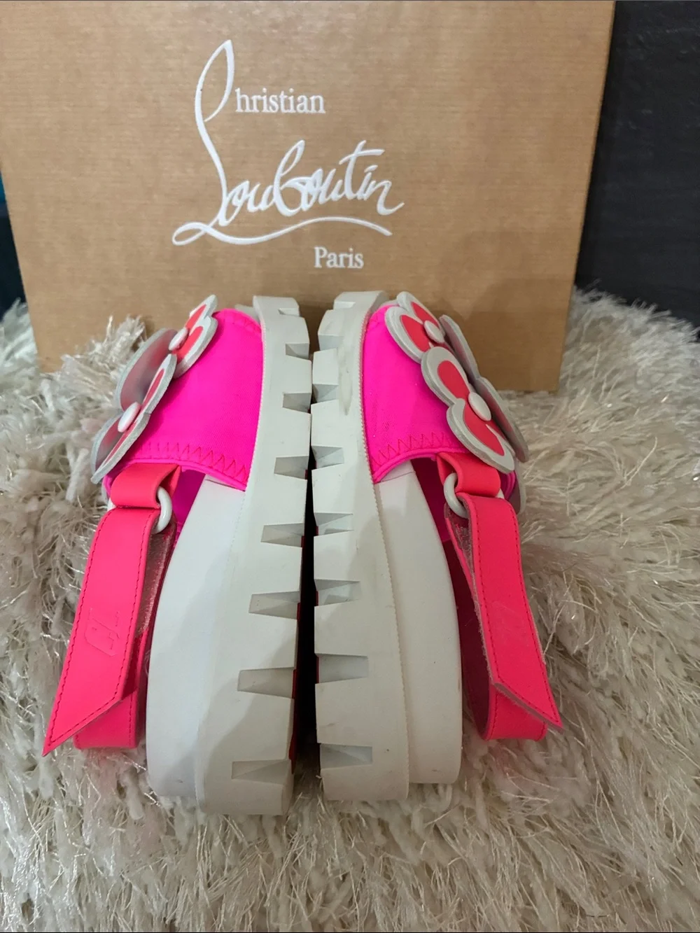 Christian Louboutin Kids Hot Pink and White Floral Sandals